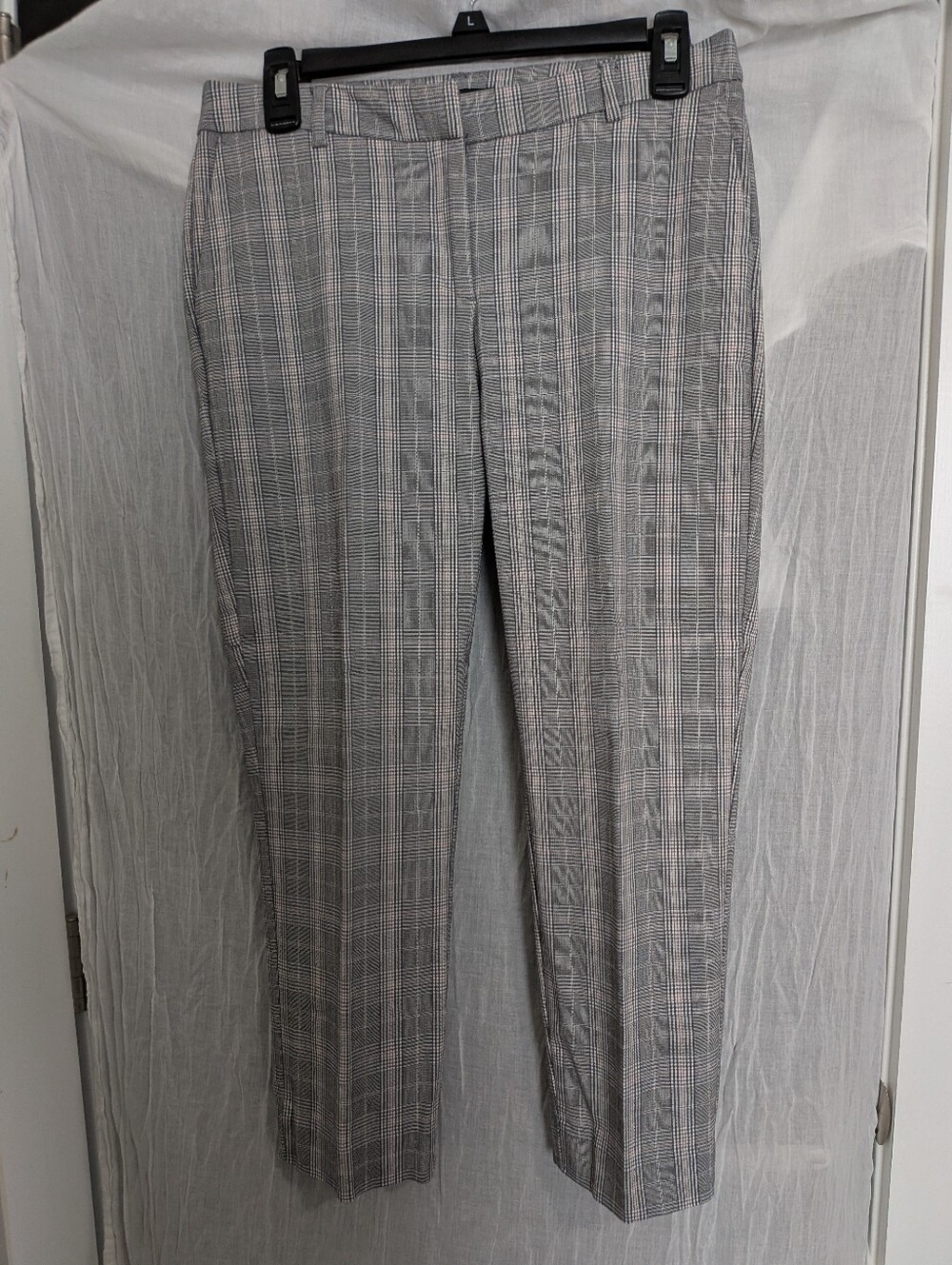 Gray Dress Pants With Pink And White Pin Stripes
